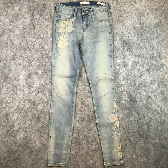 Jessica Simpson Denim - Jessica Simpson Jeans 25 0 Kiss Me Super Skinny Floral Studded Embellished Blue